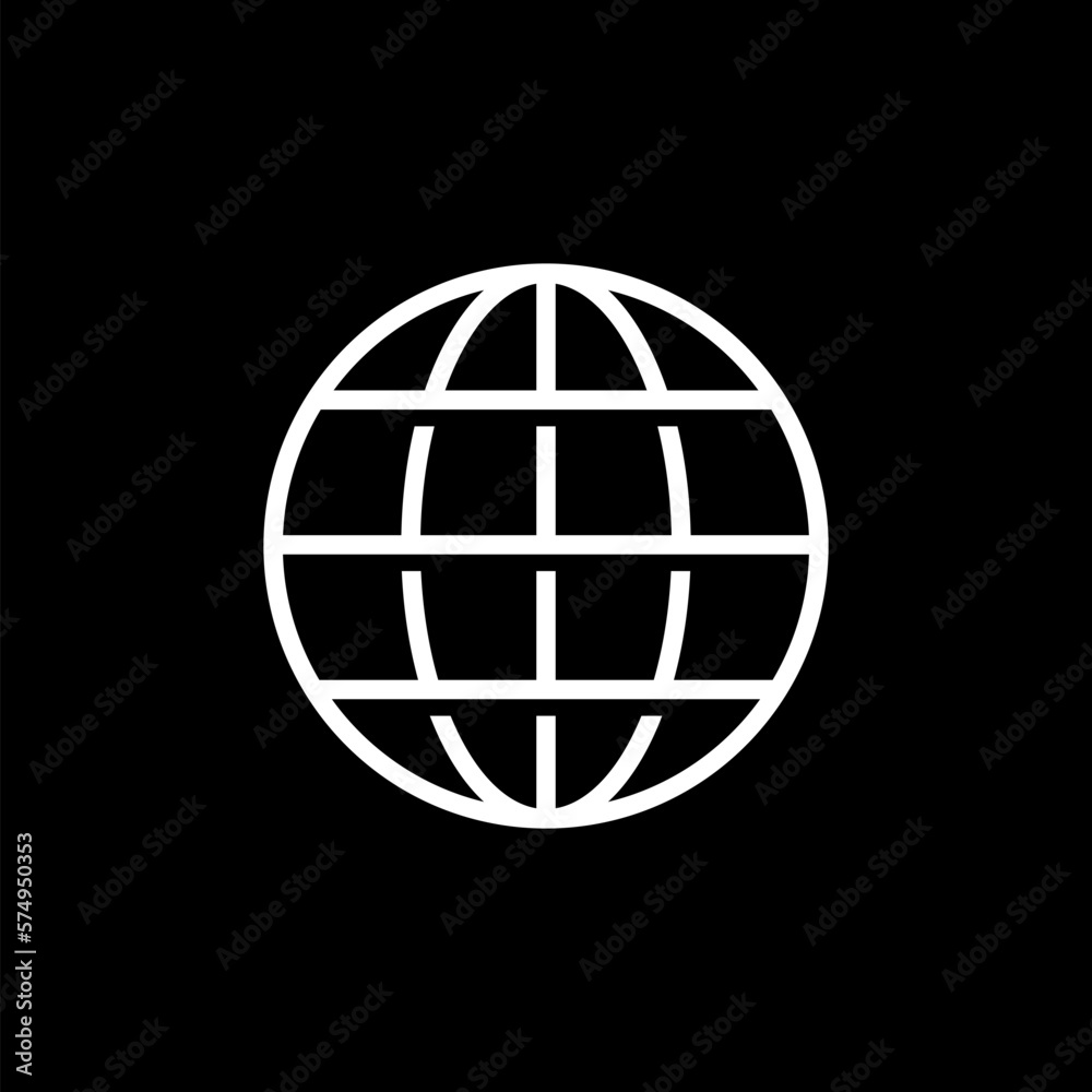 Internet icon image. Internet icon symbol isolated on black background. 