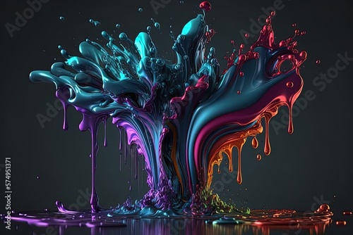 color splashes of paint and brandy on a dark background, generative ai