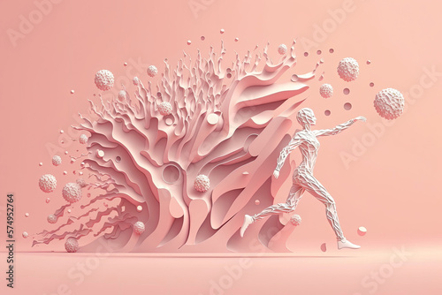 3D pink pastel color with a person dancing. Generative AI