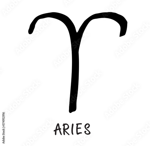 Astrological Aries zodiac sign. Hand drawn vector illustration. Simple ink sketch art. Horoscope sign. Black color isolated on white background
