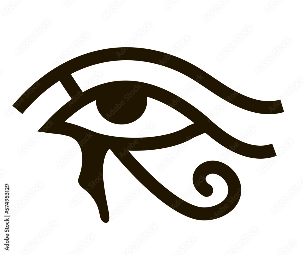 Horus Eye. Wadjet - an ancient Egyptian symbol, the left hawk eye of the god Horus, a symbol of the moon. Vector monochrome illustration. White background. Horus Eye. Wadjet - an ancient Egyptian symbol, the left hawk eye of the god Horus, a symbol of the moon. Vector monochrome illustration. White background.