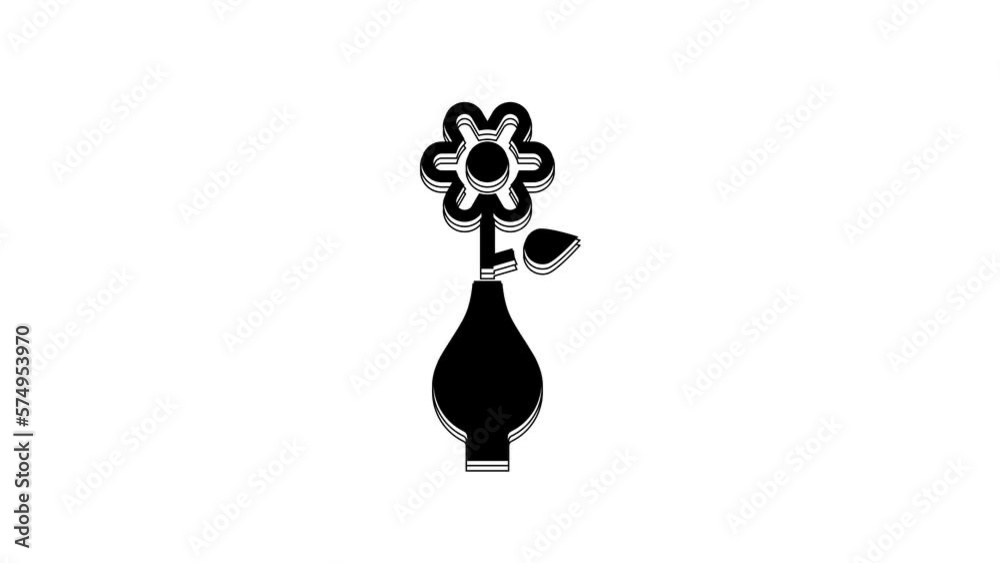 Black Flower in vase icon isolated on white background. 4K Video motion graphic animation Black Flower in vase icon isolated on white background. 4K Video motion graphic animation