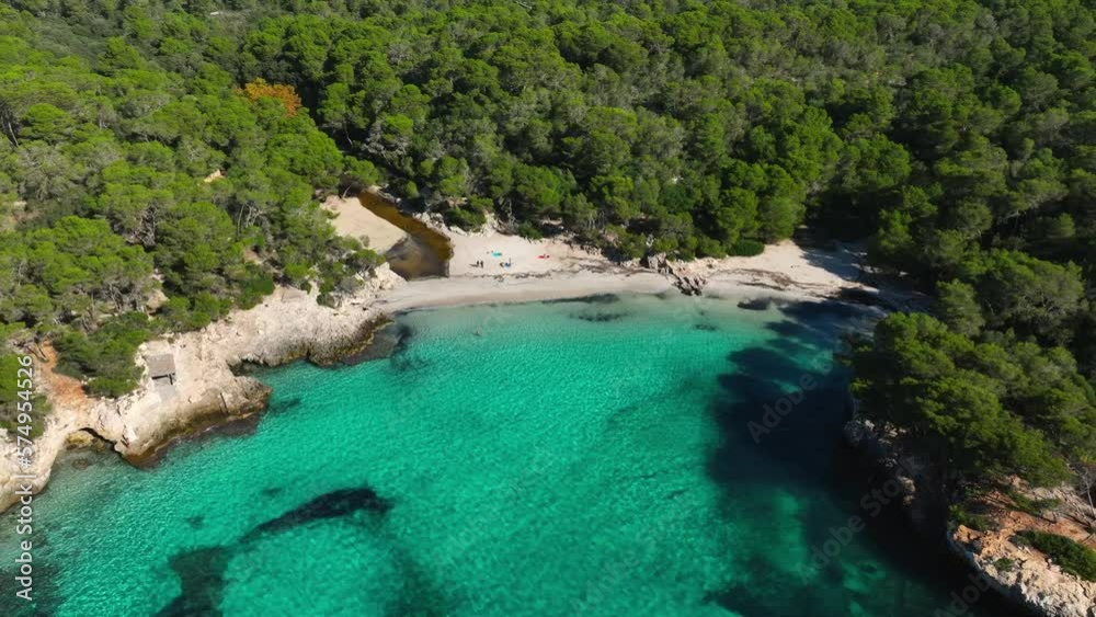 Aerial view of Es Talaier virgin Beach with clear blue water in Menorca Spain Aerial view of Es Talaier virgin Beach with clear blue water in Menorca Spain
