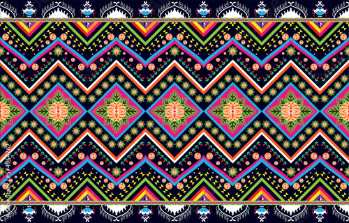 Geometric ethnic oriental pattern traditional Design for background carpet wallpaper clothing wrapping Batik fabric Vector embroidery style  colorful  indan  mexican. 