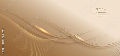 Abstract gold curved lines elegant on gold background with copy space for text. Luxury design concept.