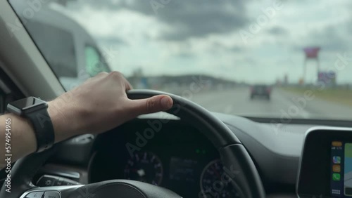 Wallpaper Mural Driver hand on wheel on the interstate. Driving in USA. Torontodigital.ca