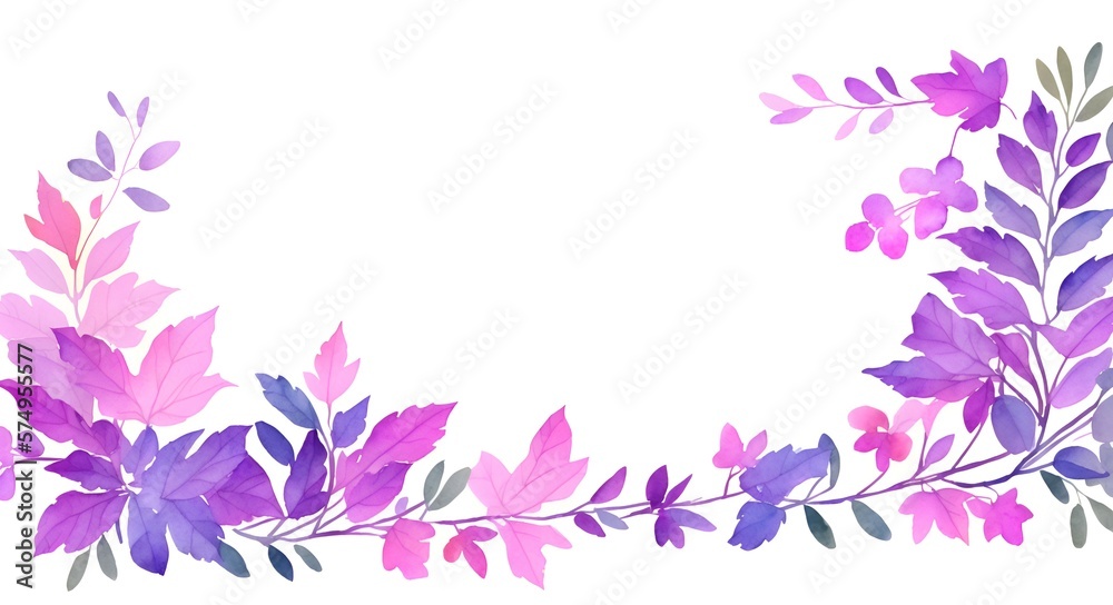 Colorful bright watercolor flower and leaf in japanese style without text, maximum texture, proportianate. Generate AI