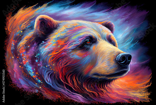 Colorful oil painting of a Grizzly Bear portrait. Generative AI. 