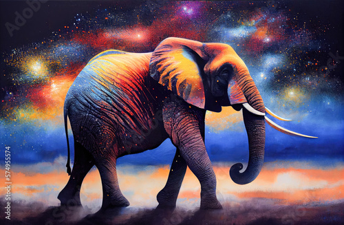 Colorful oil painting of a Elephant portrait. Generative AI. 
