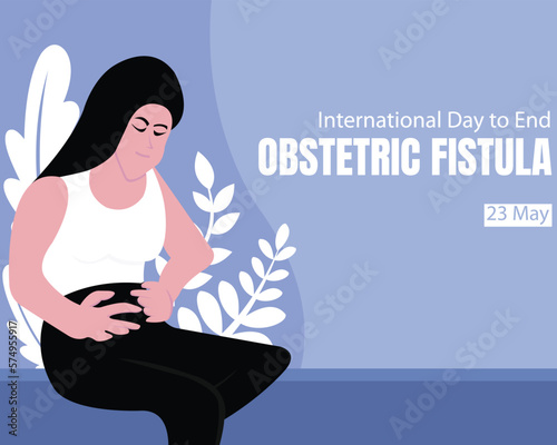 illustration vector graphic of a girl is in pain holding stomach, perfect for international day, day to end obstetric fistula, celebrate, greeting card, etc.