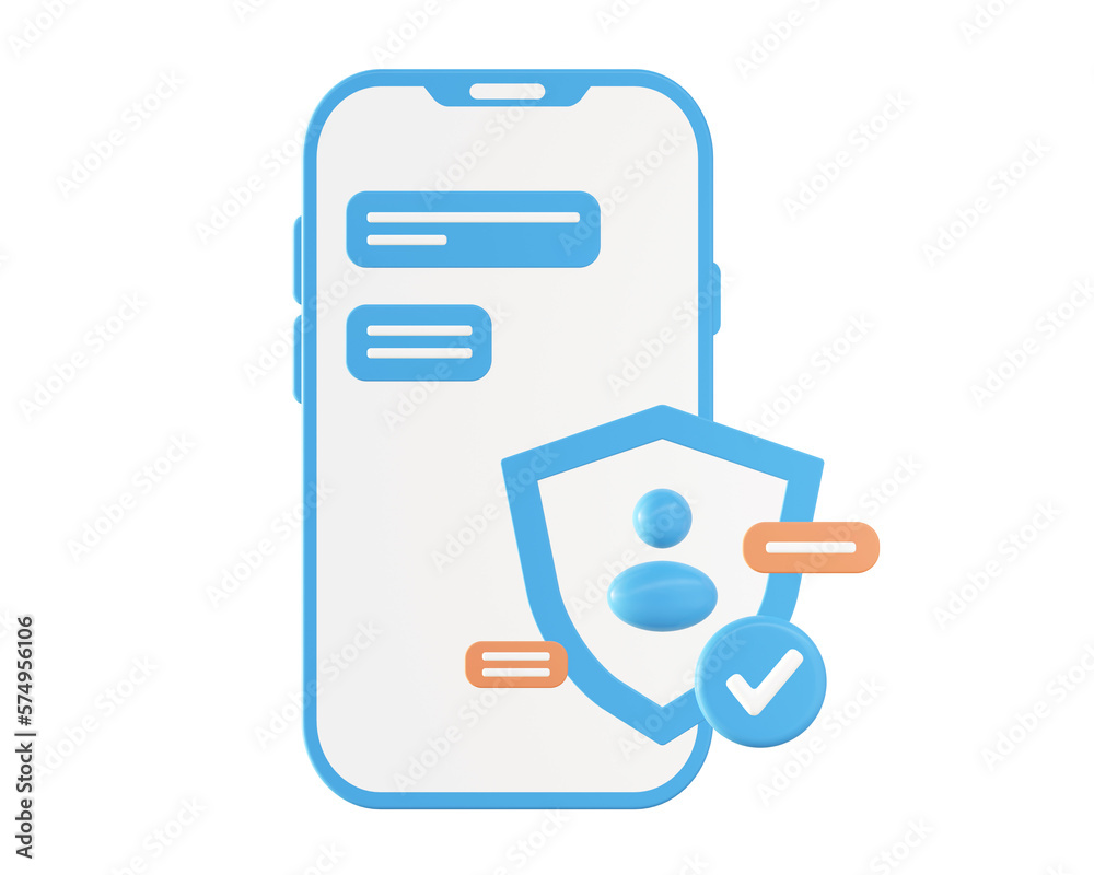 3d Smartphone and security shield icon for UI UX web mobile apps social ...