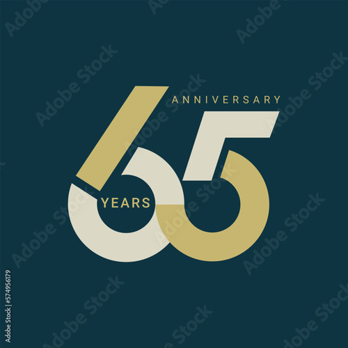 65, 65th Year Anniversary Logo, Golden Color, Vector Template Design element for birthday, invitation, wedding, jubilee and greeting card illustration.