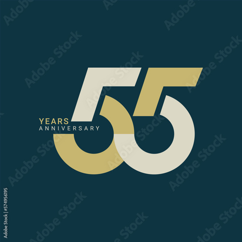 55 Years Anniversary Logo, Golden Color, Vector Template Design element for birthday, invitation, wedding, jubilee and greeting card illustration.