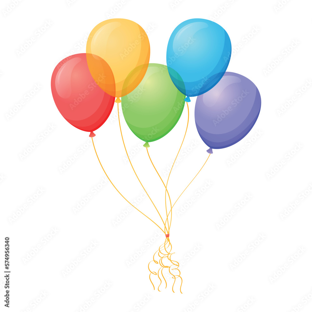 Naklejka premium Bundle of colorful flying helium balloons. Vector isolated cartoon illustration.