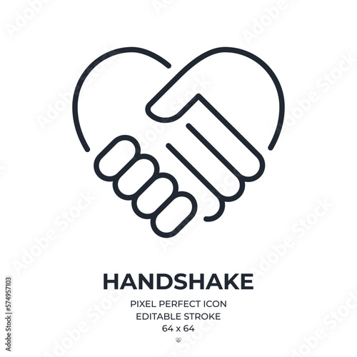 Handshake editable stroke outline icon isolated on white background flat vector illustration. Pixel perfect. 64 x 64.