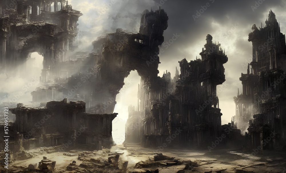 Ancient City Ruins Majestic Castle Fantasy Fortress Castle Gothic 