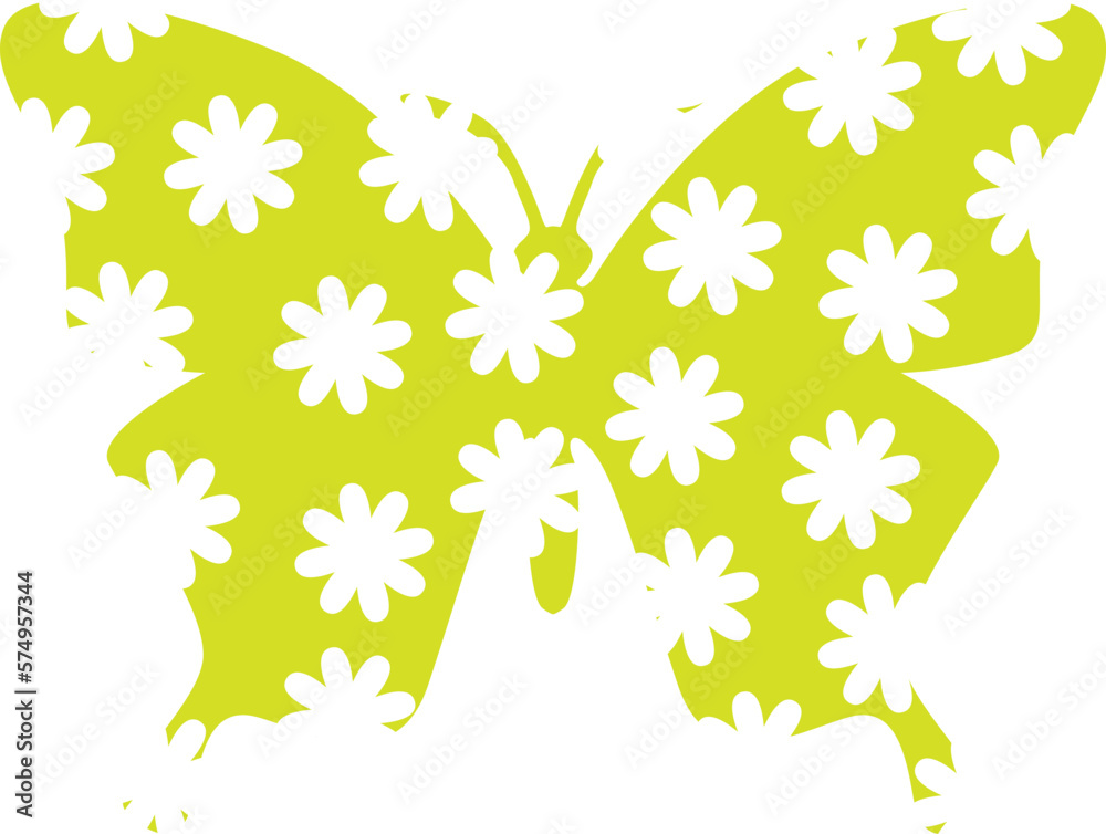 Retro butterfly groovy hippie silhouette on the white isolated background. 
