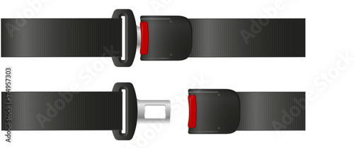 Safety seat belt, open and closed seatbelt. Art design road strap. Abstract concept car, airplane driver protection graphic element.