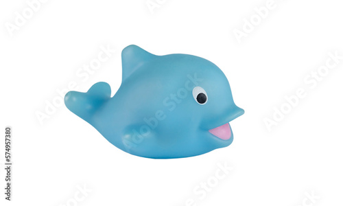 Blue rubber whale bath toy isolated on white