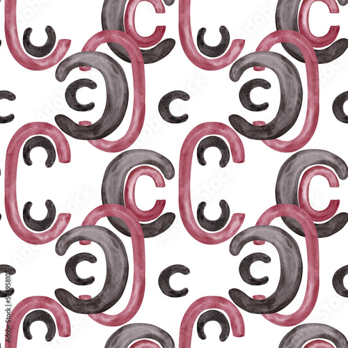 Abstract seamless pattern. Letter C in black and red colors. Watercolor illustration of hand drawn letters for your design