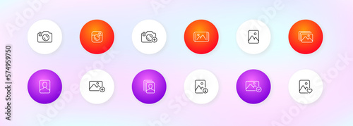 Simple set of photo related vector line icons. Contains icons such as Edit, Print, Enhance Image, and Crop Photo. Vector