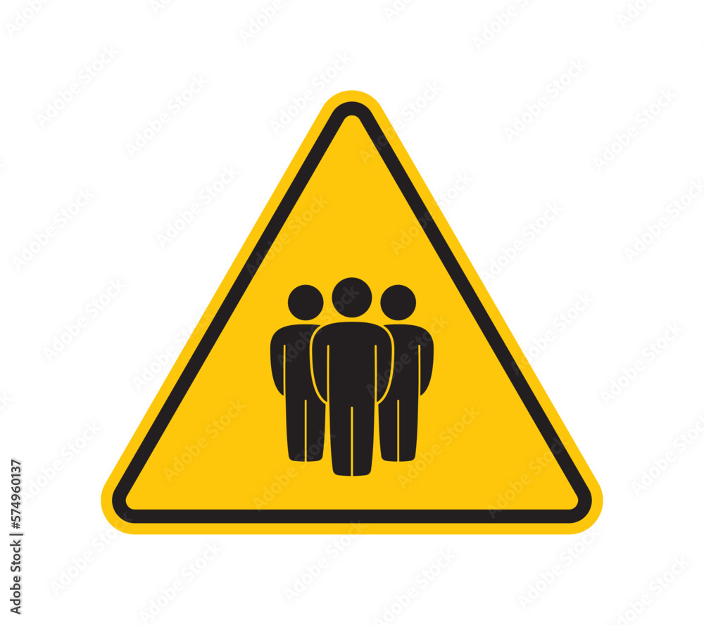Vector yellow triangular sign with the symbol of many black figures - a crowd of people. isolated on white background.
Vector yellow triangular sign with the symbol of many black figures - a crowd of people. isolated on white background.