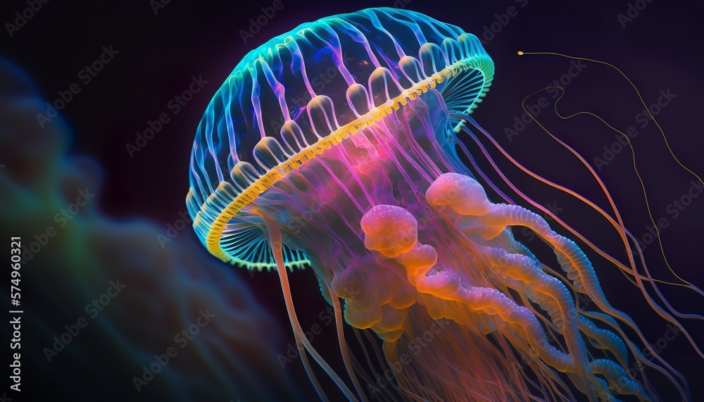 Naklejka premium beautiful close up of a jellyfish in the sea with nice lights and colors