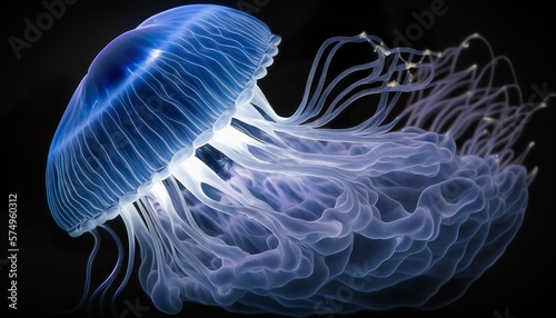 beautiful close up of a jellyfish in the sea with nice lights and colors
