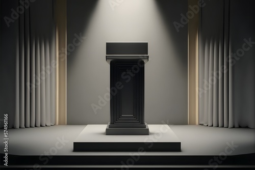Podium or Dias with a spotlight in an empty room