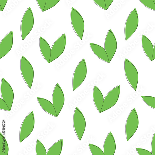 Green leaves on a white background. Seamless pattern