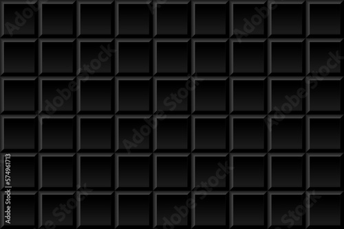 Black metro square tiles seamless background. Subway brick pattern for kitchen, bathroom or outdoor architecture vector illustration. Glossy building interior design tiled material