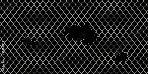 Fototapete Holes in wire mesh of steel fence vector illustration