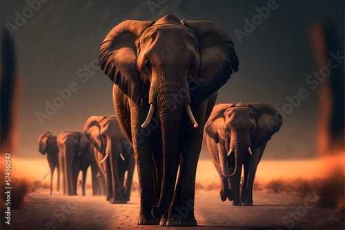 Elephant family walking in the jungle safari