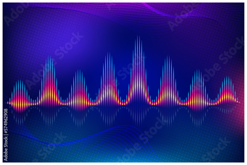 Color Sound Wave on dark Background, technology, and earthquake wave diagram concept, design for music studio and wave function concept, Vector Illustration.