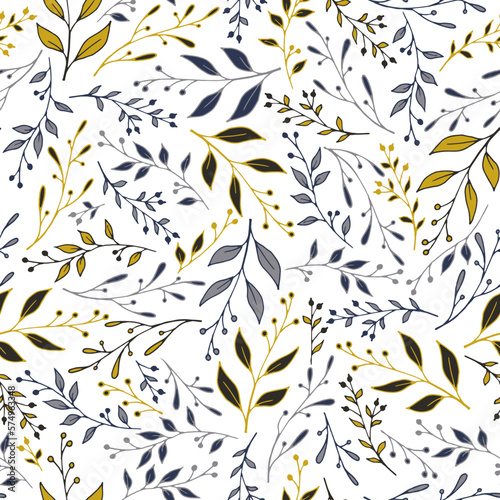 Spring twig seamless pattern vector. Modern herb