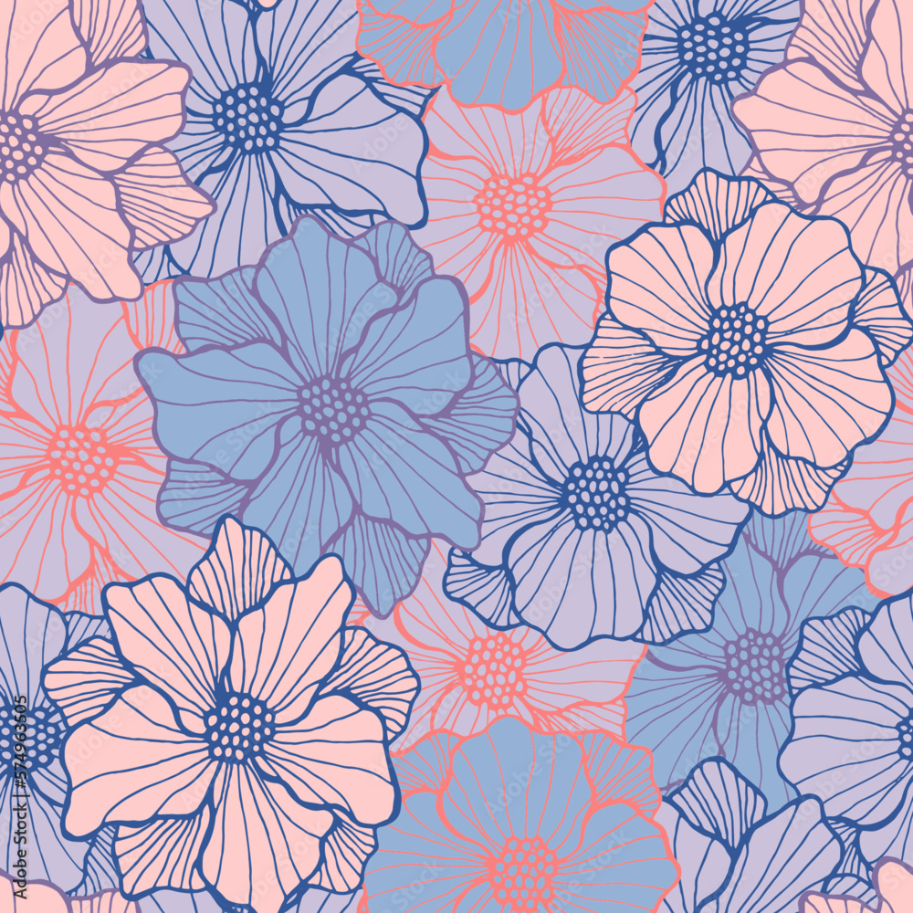 Whimsical poppy bloom seamless sample. Organic floral background. Poppy blossom with Whimsical poppy bloom seamless sample. Organic floral background. Poppy blossom with