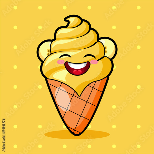 cute and little banana ice cream character with happy face