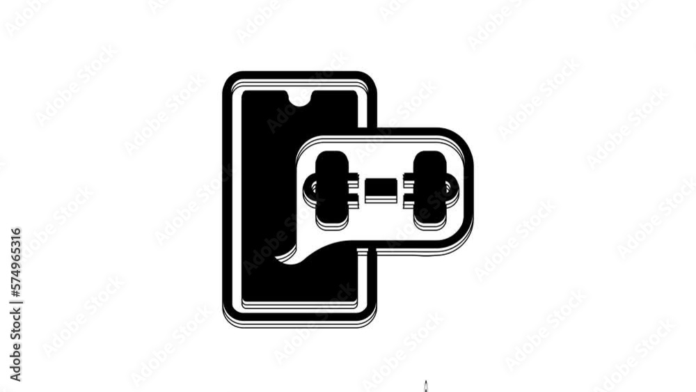 Black Fitness app for sports icon isolated on white background. Healthcare mobile app concept. Online fitness or mobile trainer. 4K Video motion graphic animation Black Fitness app for sports icon isolated on white background. Healthcare mobile app concept. Online fitness or mobile trainer. 4K Video motion graphic animation