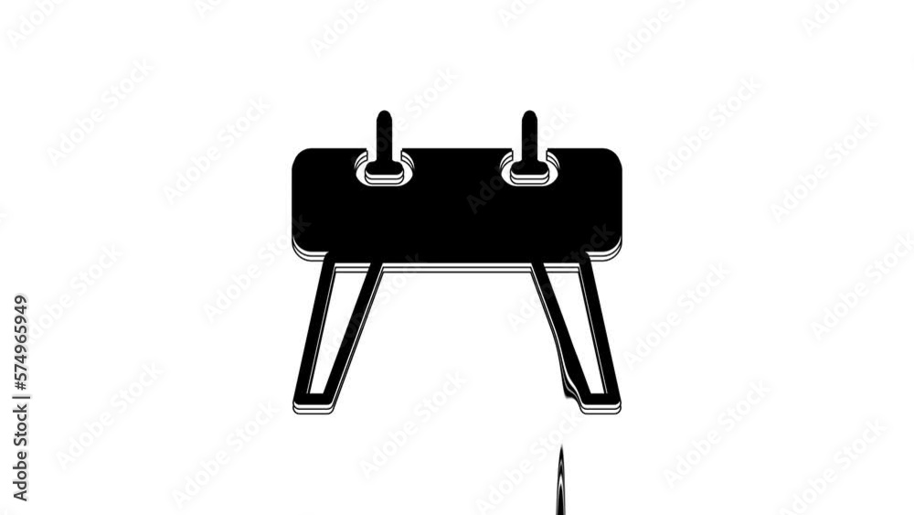 Black Pommel horse icon isolated on white background. Sports equipment for jumping and gymnastics. 4K Video motion graphic animation Black Pommel horse icon isolated on white background. Sports equipment for jumping and gymnastics. 4K Video motion graphic animation
