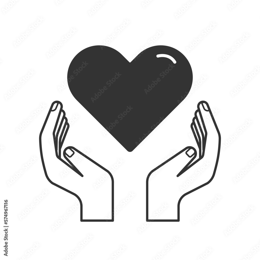 Hands holding a hearth shape icon symbol. Healthcare, volunteering, charity and donation concept Hands holding a hearth shape icon symbol. Healthcare, volunteering, charity and donation concept