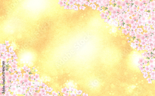 満開の桜 キラキラ背景グラデ素材 -金色-