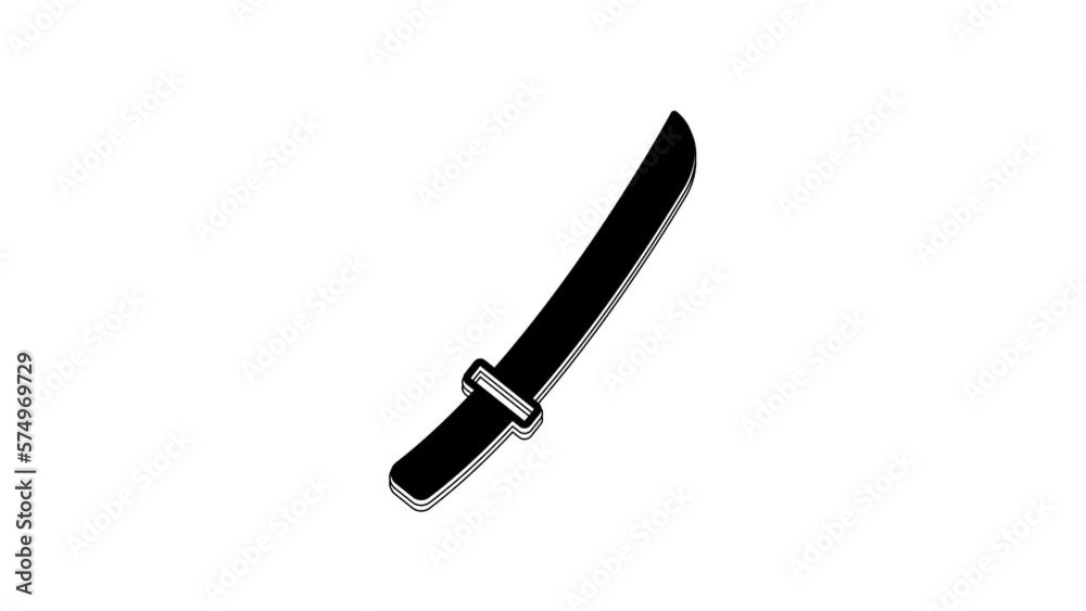 Black Traditional Japanese katana icon isolated on white background. Japanese sword. 4K Video motion graphic animation Black Traditional Japanese katana icon isolated on white background. Japanese sword. 4K Video motion graphic animation