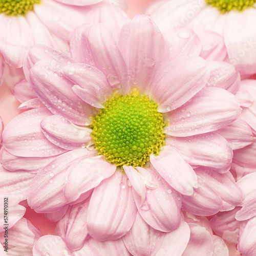 Chrysanthemum with water drops close-up. Spring concept.