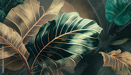 tropical plants on pastel style painting,  Vintage tropical plants , Generative AI