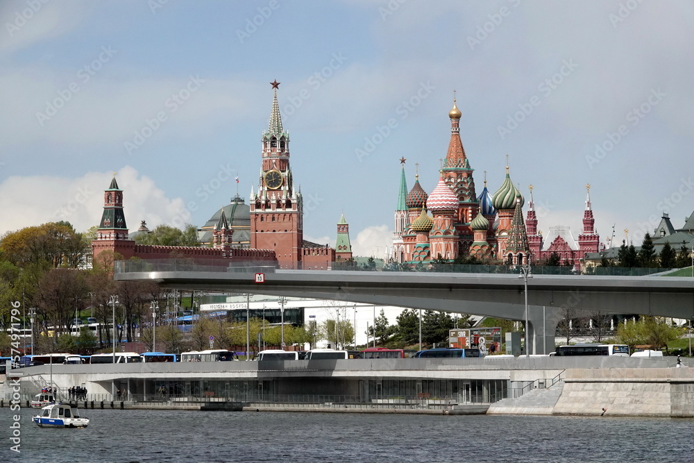 View of the Moscow Kremlin from the embankment on a festive day