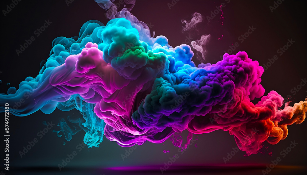 Multicolored neon clouds of smoke on a dark background. design elements, background for projects. wallpaper, screensaver, print. AI Multicolored neon clouds of smoke on a dark background. design elements, background for projects. wallpaper, screensaver, print. AI