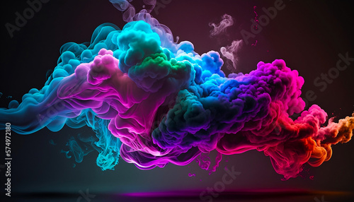 Multicolored neon clouds of smoke on a dark background. design elements, background for projects. wallpaper, screensaver, print. AI