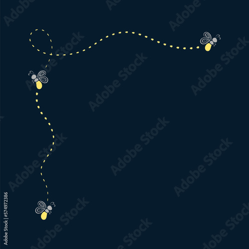 Firefly frame corner clipart. Fireflies flying abstract illustration.