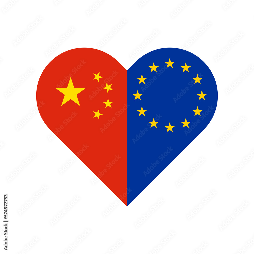 unity concept. heart shape icon of china and european union flags. transparent png background unity concept. heart shape icon of china and european union flags. transparent png background