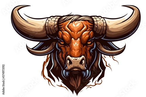 bull cartoon illustration on transparent background, png, bull logo